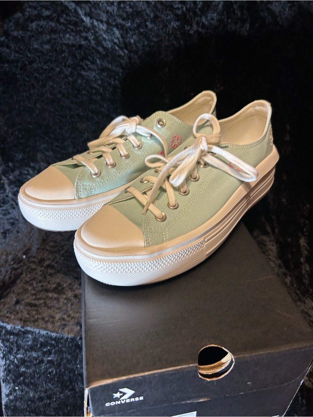 Converse Low Top Platform Sneakers in Sage Green and Cream